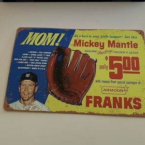 Man Cave Wall Tin Sign Mickey Mantle Baseball Glove Vintage / BRAND NEW